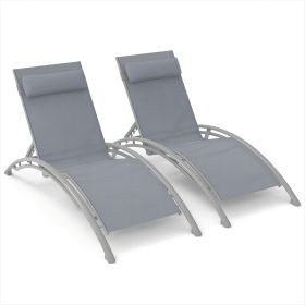 Outdoor Chaise Lounge Set of 2 Patio Recliner Chairs with Adjustable Backrest and Removable Pillow for Indoor&Outdoor Beach Pool Sunbathing Lawn
