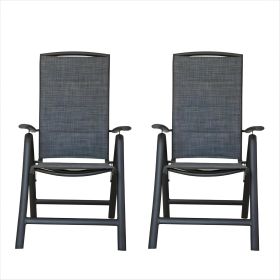 Folding Patio Chairs Set of 2, Aluminium Frame Reclining Sling Lawn Chairs with Adjustable High Backrest, Patio Dining Chairs for Outdoor, Campin