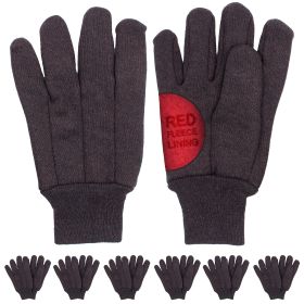 Red Fleece Lined Brown Cotton Jersey Work Gloves