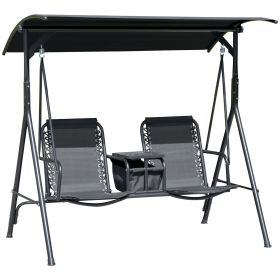 Outsunny 2-Seat Patio Swing Chair, Outdoor Canopy Swing Glider with Pivot Storage Table, Cup Holder, Adjustable Shade
