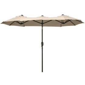 Outsunny Double-sided Patio Umbrella 9.5' Large Outdoor Market Umbrella with Push Button Tilt and Crank, 3 Air Vents and 12 Ribs, for Garden, Dec