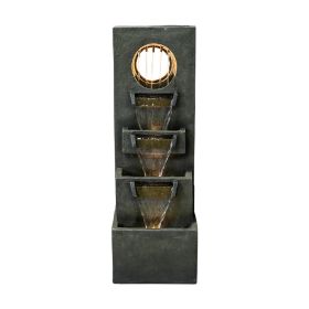 39.3inches High Modern Floor Fountain Outdoor with LED Lights
