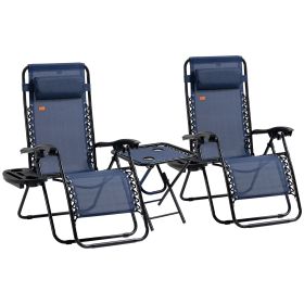 Outsunny Zero Gravity Chair Set with Side Table, Folding Reclining Chair with Cupholders & Pillows, Adjustable Lounge Chair for Pool, Backyard, L