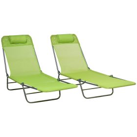 Outsunny 2 Piece Folding Chaise Lounge Chairs, Pool Sun Tanning Chairs, Outdoor Lounge Chairs with 6-Position Reclining Back, Breathable Mesh Sea