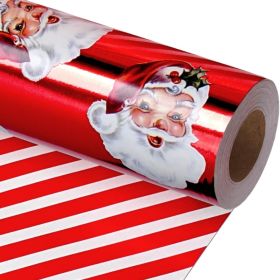 Vintage Santa Foil Christmas Wrapping Paper, Candy Cane Stripe 17 Inch X 33 Feet Gift Wrap, Double-Sided Candy Cane Stripes Design, For Xmas (Option: Red)