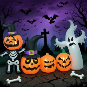 7.5ft Inflatable Halloween Pumpkin Ghost Family, Blow Up LED Display For Garden Indoor Outdoor (Color: Orange)