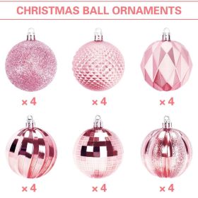 24PCS -Pink Christmas Ball Ornaments, 60mm Shatterproof Tree Decor Plastic, Xmas Tree Decorations, Wedding, Mothers Day Party, Assorted Style Dec (Option: A)