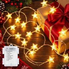20FT 60LED Christmas Star Fairy String Lights Battery Operated Warm White 8 Lighting Modes With Timer Function IP44 Waterproof Design For Christm (Option: Yellow)