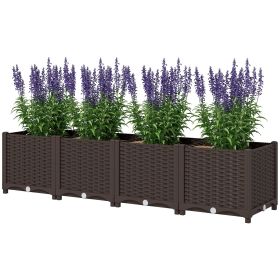 Plastic Raised Garden Bed, 5 x 1 x 1 ft Outdoor Flower Box with Drainage Holes for Vegetables, Herbs, Brown (Option: Brown-445x445x320 mm)