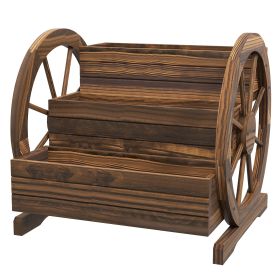 Wooden Wagon Planter Box, 3-Tier Raised Garden Bed, for Vegetables Flowers Herbs, 25" x 24" x 23" (Option: Carbonized-610x140x670 mm)