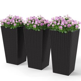 Tall Planters for Outdoor Plants Set of 3, 24 In Taper Planters with Drainage Holes, Rattan Decor Plant Pots for Indoor Outdoor Front Porch Pati (Option: Black-385x385x835 mm)