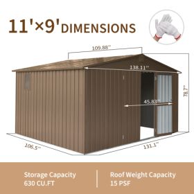 Storage Shed 11x 9 With Galvanized Steel Frame  Windows, Outdoor Garden Shed Metal Utility Tool Storage Room With Lockable Door For Patio  Dark G (Option: Brown)