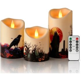 Halloween Flameless LED Candles Set Of 3 With Remote (Option: Multi)