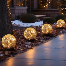 Solar Globe Lights Outdoor Waterproof Solar Balls-Solar Garden Lights Orbs Solar Globe Lights For Outside 6 Pack Cracked Glass Ball For Lawn Pati (Option: Golden)