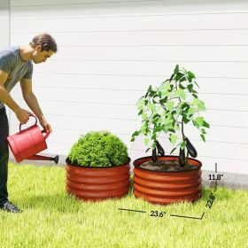 Set of 2 Raised Garden Bed, Metal Planter Box with Safety Edging, Easy-to-assemble Stock Tank, Dark Brown (Option: Dark Brown)