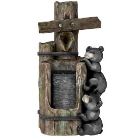 22.8" Water Fountain, 3-Tier Resin Bears on Log Outdoor Waterfall Fountain with LED Lights, Pump (Option: Brown-425x365x700 mm)