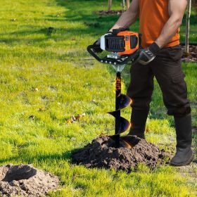 Gas Post Hole Digger 52CC 1450W With 8” Drill Bits & 1 Extension Rod (Option: Multicolor)