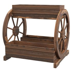 Wooden Wagon Planter Box, 3-Tier Raised Garden Bed, for Vegetables Flowers Herbs, 25" x 21" x 24" (Option: Carbonized-590x140x630 mm)