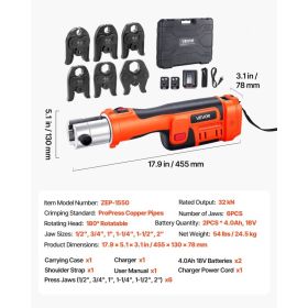 ProPress Tool, 18V Electric Pipe Crimping Tool For 1/2", 3/4", 1", 1 -1/4", 1 -1/2", 2" Copper Pipes, 32KN Pro Press Tool With 6 VUS Jaws, 2PCS 4 (Option: Black)