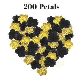 200 Pcs Artificial Silk Rose Petals For Graduation Black Green Red Purple Blue Golden Mix Color Fake Flowers Petals For Graduation Ceremony Weddi (Color: Black)