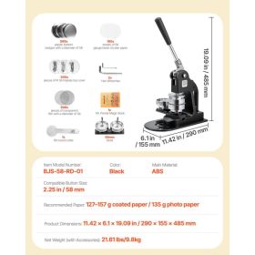 Button Maker Machine, 2.25 In, Pin Maker Machine With 500pcs Button Parts, Circle Cutter, Hex Wrenches And Magic Book, Ergonomic Handle, For DIY (Option: Black)