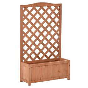 28" x 11" x 46" Raised Garden Bed, Wooden Planter Box w/ Trellis, Brown (Option: Brown-1250x740x80 mm)