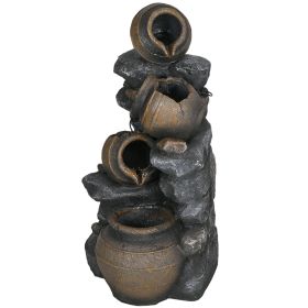 28.3" Solar Water Fountain, 4-Tier Resin Cascading Jars and Stacked Stones Outdoor Waterfall Fountain with LED Lights (Option: Gray-480x475x710 mm)