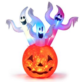 6 FT Inflatable Ghost Pumpkin With Colorful Lights And 2 Wind Ropes For Halloween (Option: White  Orange)