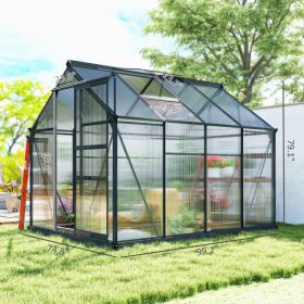Polycarbonate Greenhouse, Heavy Duty Outdoor Aluminum Walk-in Green House Kit Vent Door (Option: Gray Frame)