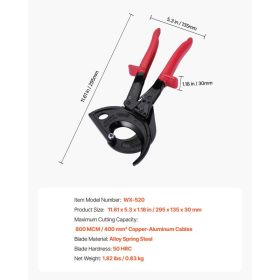 Ratcheting Cable Cutter, Spring Steel Blades With Insulated Handles, Quick-Release Button, Heavy Duty Ratchet Cable Wire Cutter For Cutting Coppe (Option: Black)