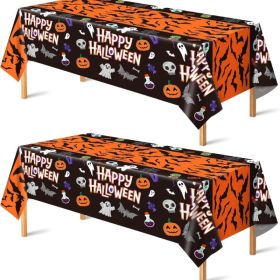 2 Pack Plastic Tablecloth For Halloween Party Decorations Skeletons Bats Ghosts Pumpkin Table Decor For Outdoor Indoor Party Favors Supplies Back (Option: Orange)