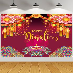 JULMELON Happy Diwali Background Banner, 59 X 35.5 Inch Backdrop Decoration, Diwali Home Wall Decoration In India, Diwali Photo Pavilion Props-Se (Color: Red)