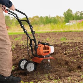 Tiller Cultivator, 43CC 2-Stroke Garden Cultivator, Tiller With 4 Steel Adjustable Front Tines For Lawn, Garden And Field Cultivation (Option: Orange)