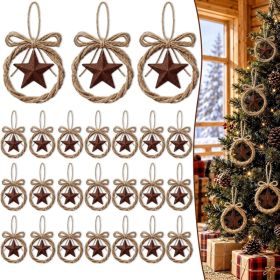 24 Pcs Western Christmas Ornaments Jute Rope Star Xmas Tree Decor (Option: Red)