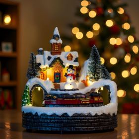 Animated Musical Christmas Snowman Decorations Rotating Train With Warm Lights For Xmas Decor Gift, Tabletop Decorative Christmas Ornaments (Option: Green)