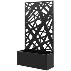 Metal Planter Box Raised Garden Bed with Decorative Privacy Screen, Wall-mounted or Freestanding, 24" x 9.1" x 44.5" (Option: Black-960x680x65 mm)