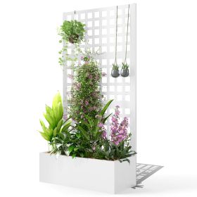 Galvanized Raised Garden Bed Planter Box with Trellis for Climbing Plants, Vegetable, Vines, 35" x 16" x 70", White (Option: White-1030x585x195 mm)