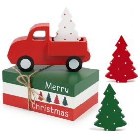 Christmas Decor, Christmas Decorations Indoor Wooden Book Stack Red Truck 3 Xmas Tree For Table, Tiered Tray, Shelf, Mantel Holiday (Option: Red)