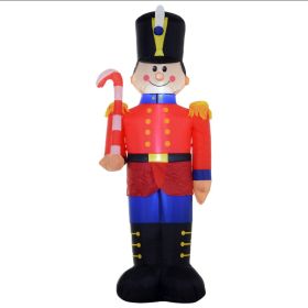 6ft Christmas Inflatable Nutcracker Toy Soldier With Candy Cane, Outdoor Blow-Up Yard Decoration With LED Lights Display (Option: Red and blue)
