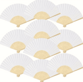 10 Elegant White Bamboo Folding Fans - Perfect For Weddings, Bridal Showers, And Parties - DIY Handicrafts, Photo Props, And Wall Decorations (Option: 10pcs)