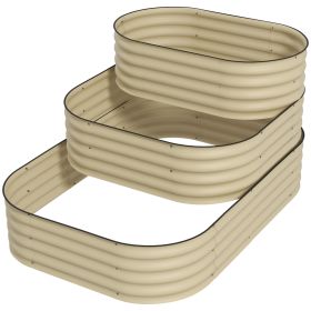 3-Tier Raised Garden Bed Set w/ Safety Edging, Open Bottom for Vegetables, Herbs, Flowers, 62.25" x 43" x 32.25", Cream (Option: Cream White-615x350x190 mm)