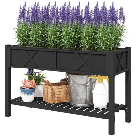 Raised Garden Bed, 47 X 22 X 31.5 In. Elevated Wood Planter Box With Storage Shelf, Drainage Holes, And Liner, Black (Color: Black-1280x560x150 mm)