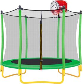 5.5FT Trampoline For Kids -65 Outdoor & Indoor Mini Toddler Trampoline With Enclosure, Basketball Hoop And Ball Included (Color: Grass Green)