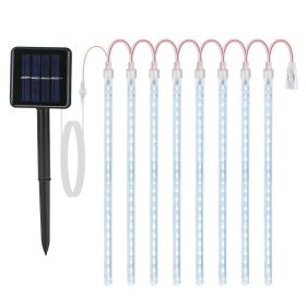 White-Colorful Light Options -- 1Pc Solar Powered Meteor Shower String Lights 9.84FT Falling Raindrop Tube Lamp Water Resistant Decorative Lights (Option: ColdWhite)