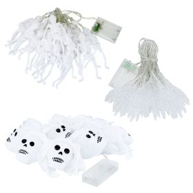 Set Of 3Pcs Halloween Light Decorations Total 50 LEDs 24ft Halloween String Lights Colorful 3D Skeleton Ghost String Lights Gauze Skull String Li (Color: White)