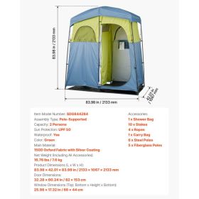 Camping Shower Tent, 2-Room Portable Privacy Tent Changing Room With Shower Bag, Ground Stakes, Ropes, Carry Bag, And Support Poles, 150D Oxford (Option: Black)