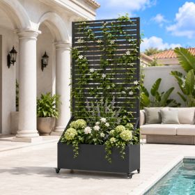 73in Louvered Privacy Planter With Wheels Mobile Metal Raised Garden Bed Trellis Screen Outdoor (Option: 36IN)
