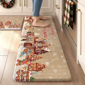 Christmas Kitchen Mats For Floor Cushioned Anti Fatigue Comfort Mat (Option: Beige)