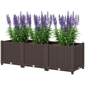 Plastic Raised Garden Bed, 4 x 1 x 1 ft Outdoor Flower Box with Drainage Holes for Vegetables, Herbs, Brown (Option: Brown-445x445x275 mm)