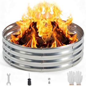 3-foot Circular Fire Ring Pit, Outdoor Fire Pit, Heavy-duty Galvanized Steel 36-inch Foldable, Wood Burning (Option: 5FT)